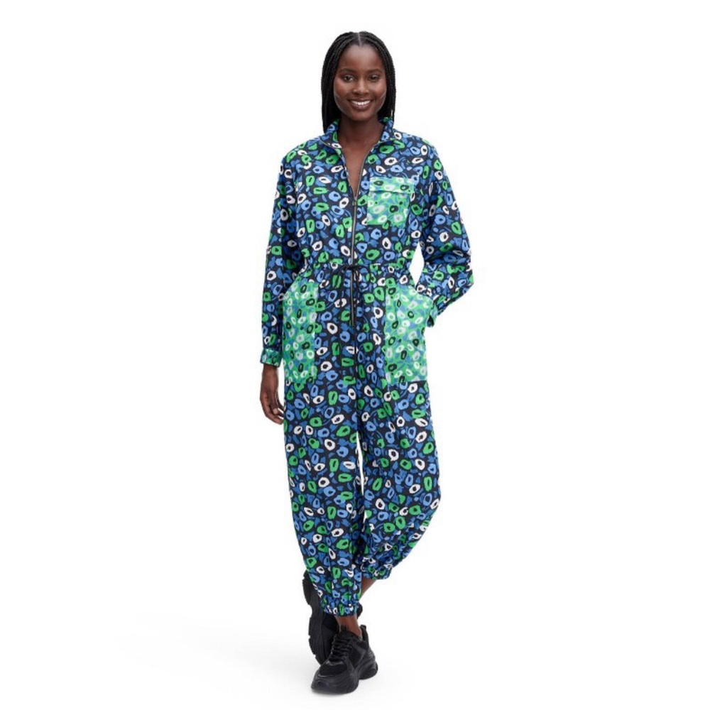 NWT DVF for Target Collab Nylon Jazz Dot Green Sports Jumpsuit Oversized Baggy M
